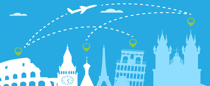 illustration of plane trips between big cities