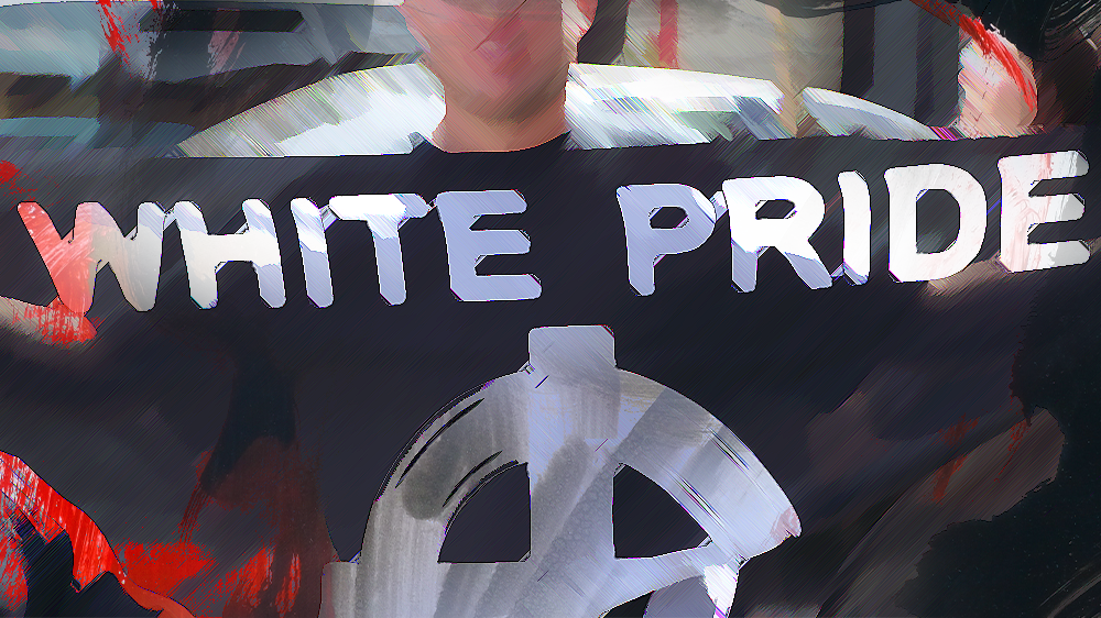 black flag with "white pride" written on it 