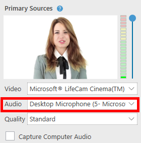 Audio options in Panopto.