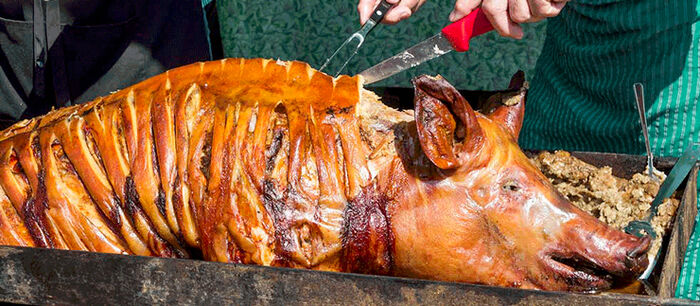 A whole roasted pig.